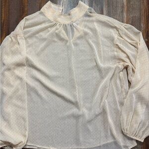 Ⓜ️Sanctuary Women’s Cream Swiss Dot Mock Neck Blouse Size L Sheer Top NWT